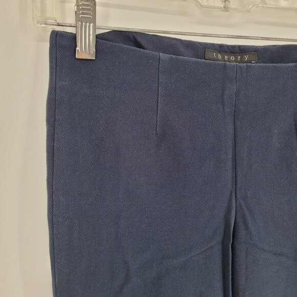 Theory womens 2 navy blue Belisa 2 scroll dart detail stretch trouser pant - Picture 2 of 11